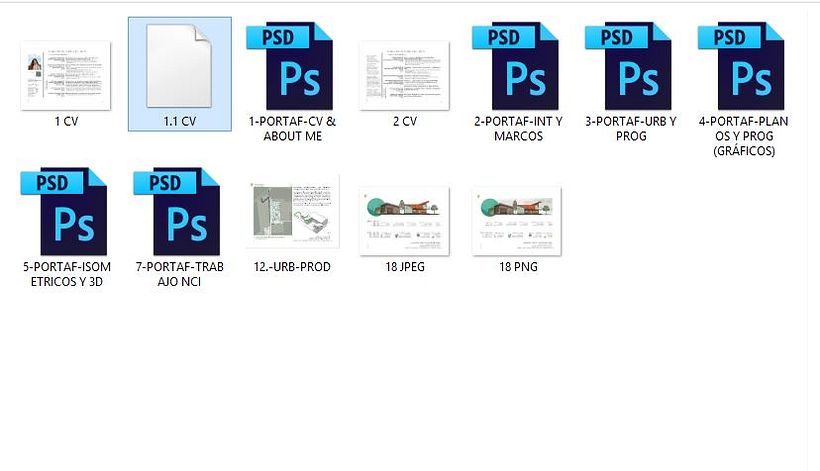 el archivo 1.1 CV en blanco es el tipo de archivo que me pasa con cualquier documento PS en donde guardo por segunda vez como