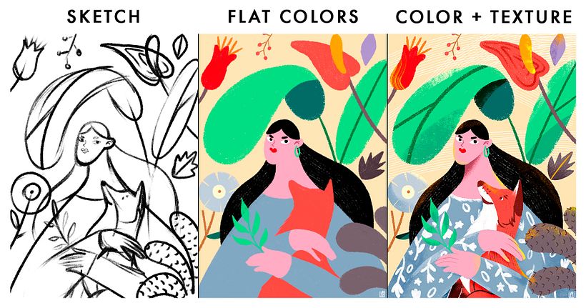 "WOMAN IN NATURE" - Mi Proyecto del curso: Ilustración flat con Photoshop 2