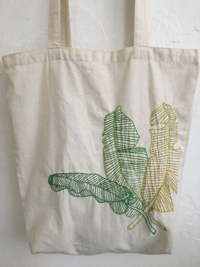 Hojas de plátano (bordado en bolso de algodón)