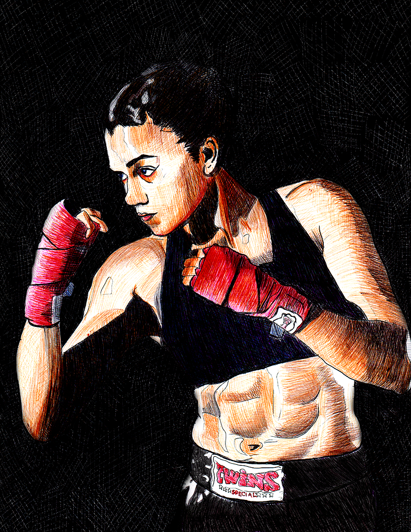 Female boxer in ballpoint pens 0