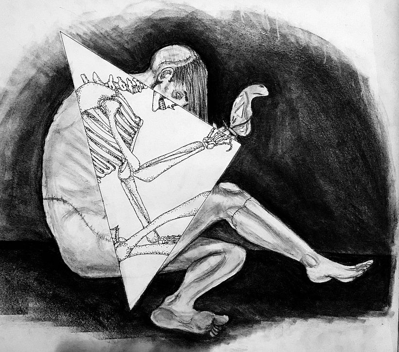 blend of internal and external anatomy - from imagination. Interior is pen, exterior is charcoal. About 3 days’ work.