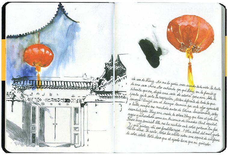 A journey notebook from Mathilde Ascensi’s book. Handmade drawings & watercolor.