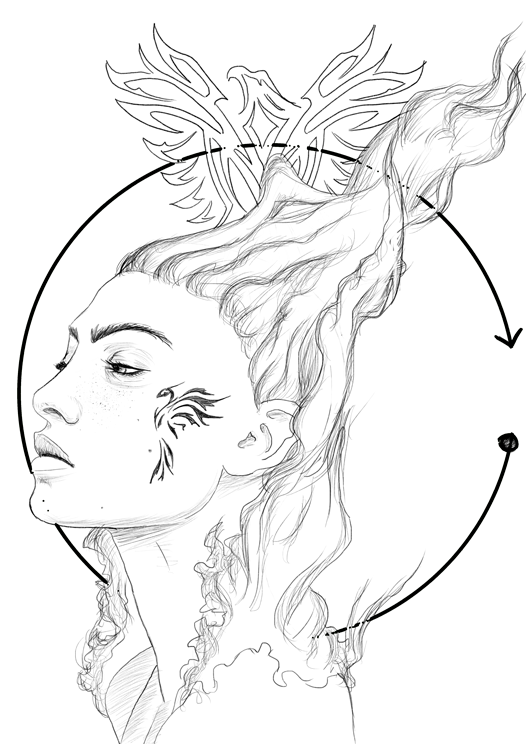 Realizamos el boceto y le añadimos sombras con pinceles previos creados en el curso