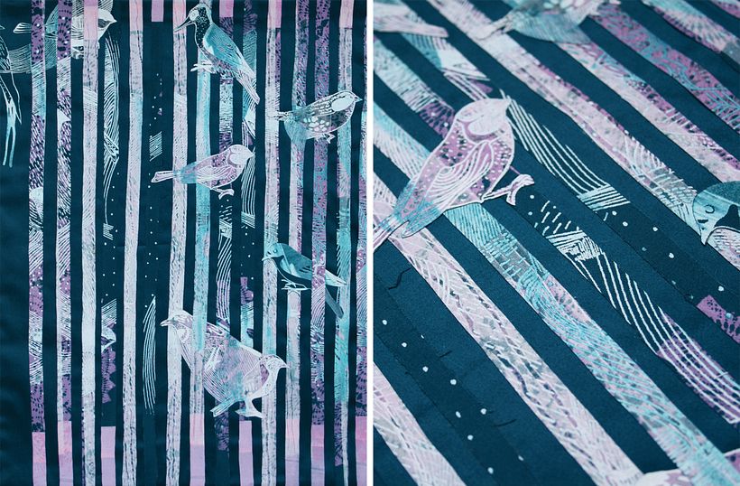 Silk screen printing and collage. 