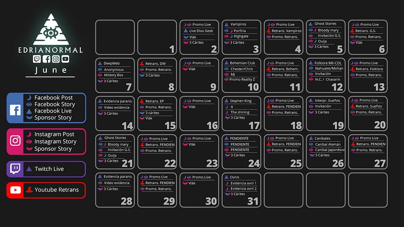 Edrianormal live stream show calendar for June. -1