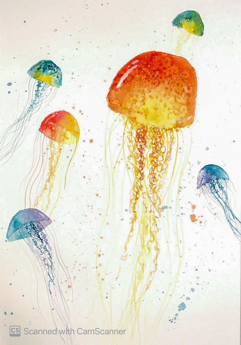Jellyfish painting using watercolour experiments