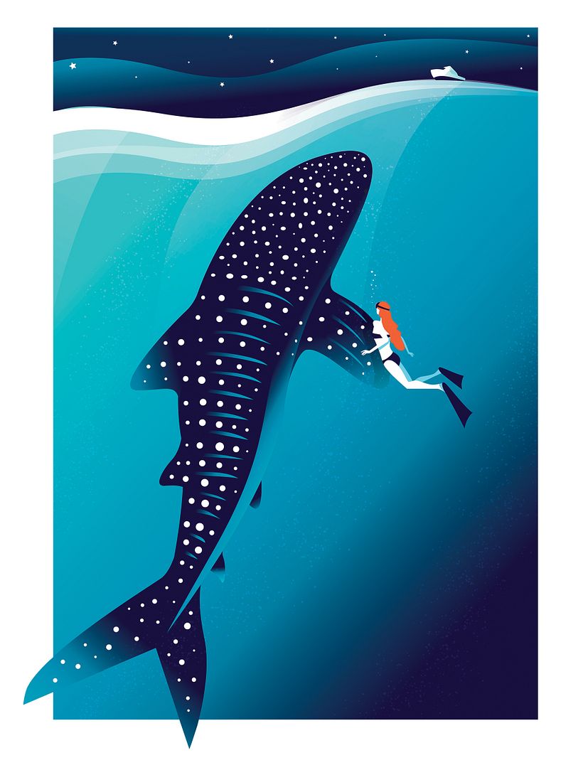 Whale and Girl - Ilustración tradicional