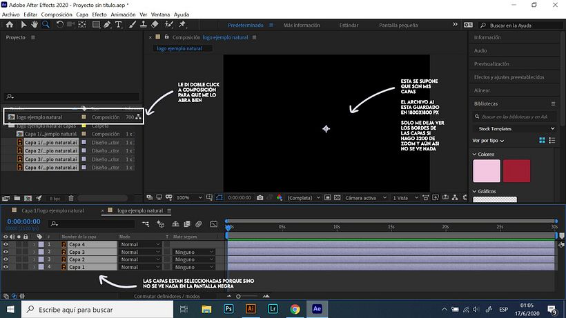 After Effects importa capas de Illustrator y no se ven 1