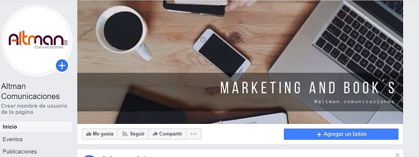 Vista de la fan page de facebook recién creada.