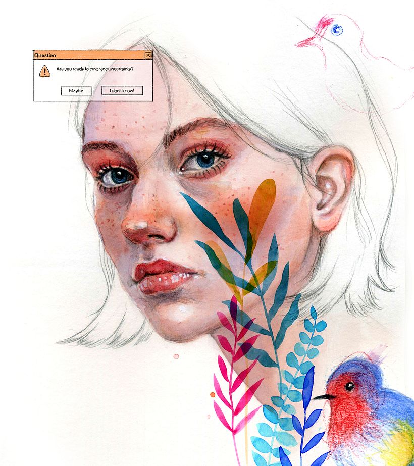 Acuarela, grafito, lápices acuarelables y policromos