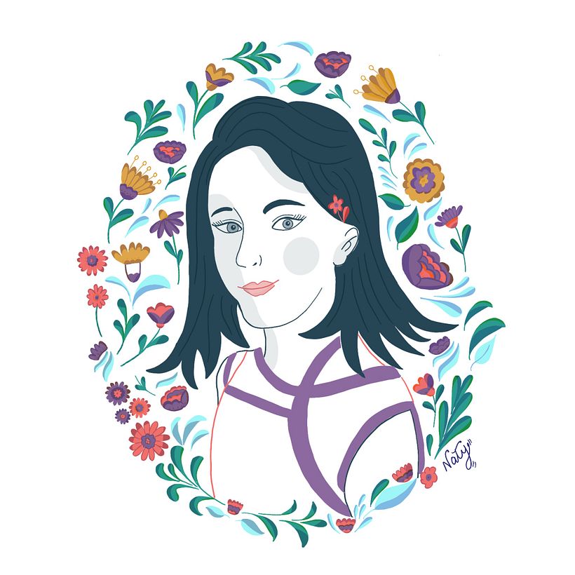 Mi Proyecto del curso: Retrato ilustrado con elementos botánicos 0
