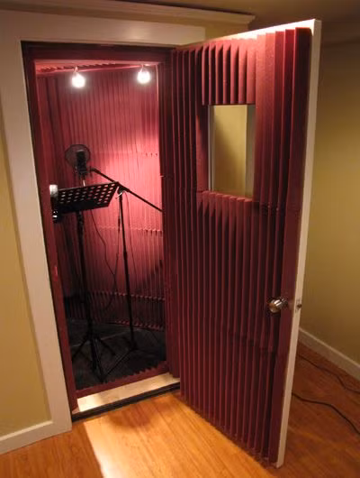 A wardrobe that has been transformed into a sound recording booth, Pinterest.