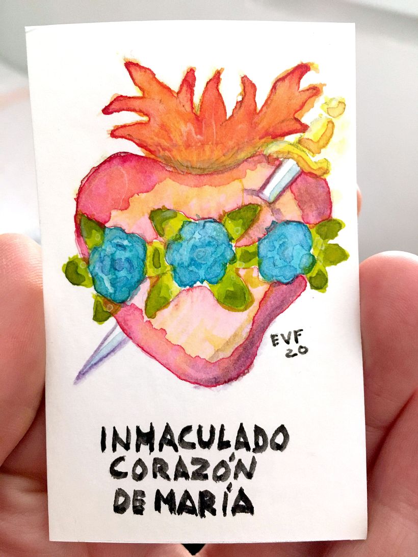 Mini acuarela del Inmaculado Corazón de María