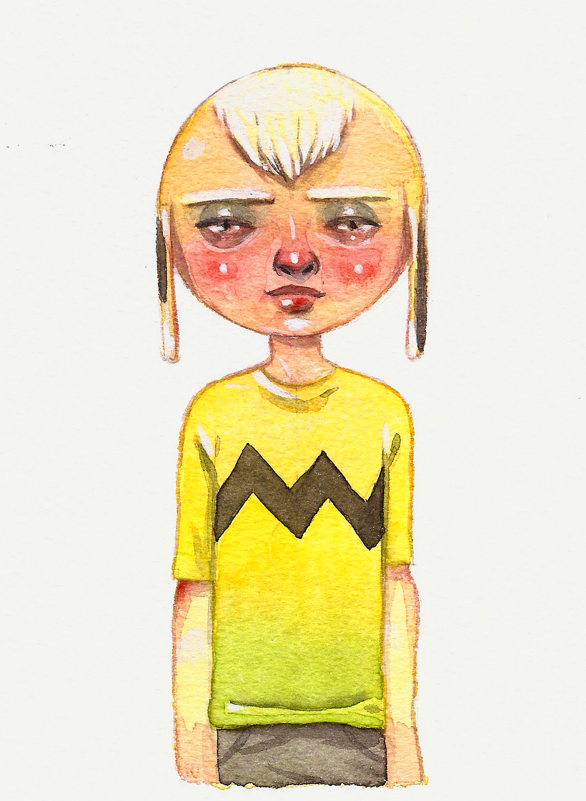 This is a watercolor I did when i began to think about a character that is a sort of a Snoopysh Charlie Brown.