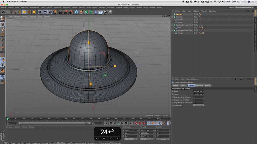 Create the dome of the ship with a Capsule