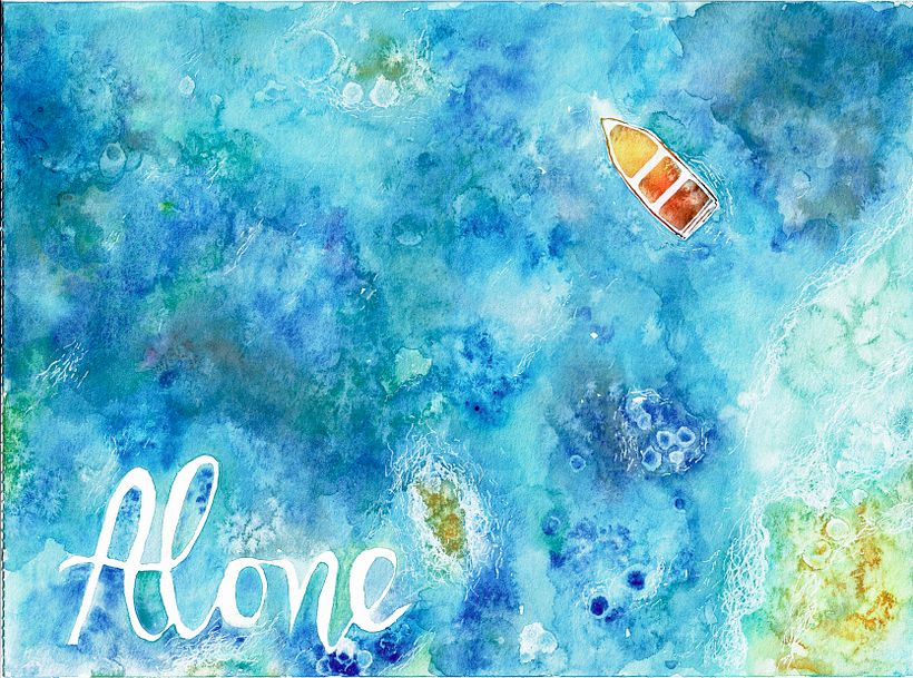 I love the effects of colors mixed salt and alcool, they remember me the seabed. Also tried lettering, need to improve.
