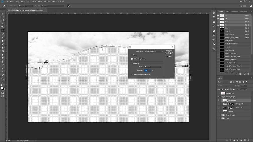 Make sure the Fill parameters are the same as the photograph