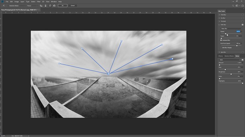 Use Radial Blur to generate lines in the sky