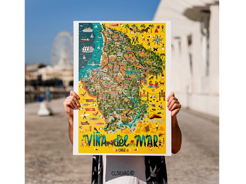 Mapa Ilustrado de la comuna de Viña del Mar - Chile, Mockup Designed by Freepik