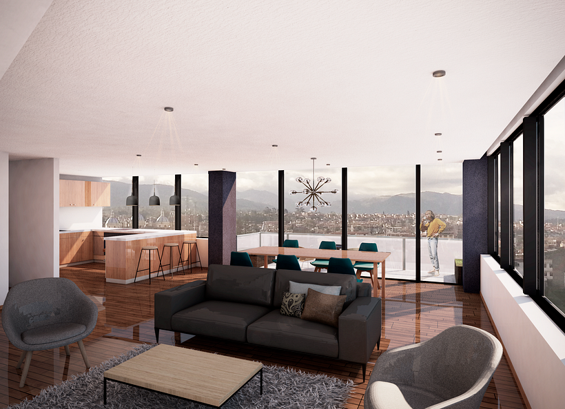 Edificio en altura, diseño de departamento tipo. 