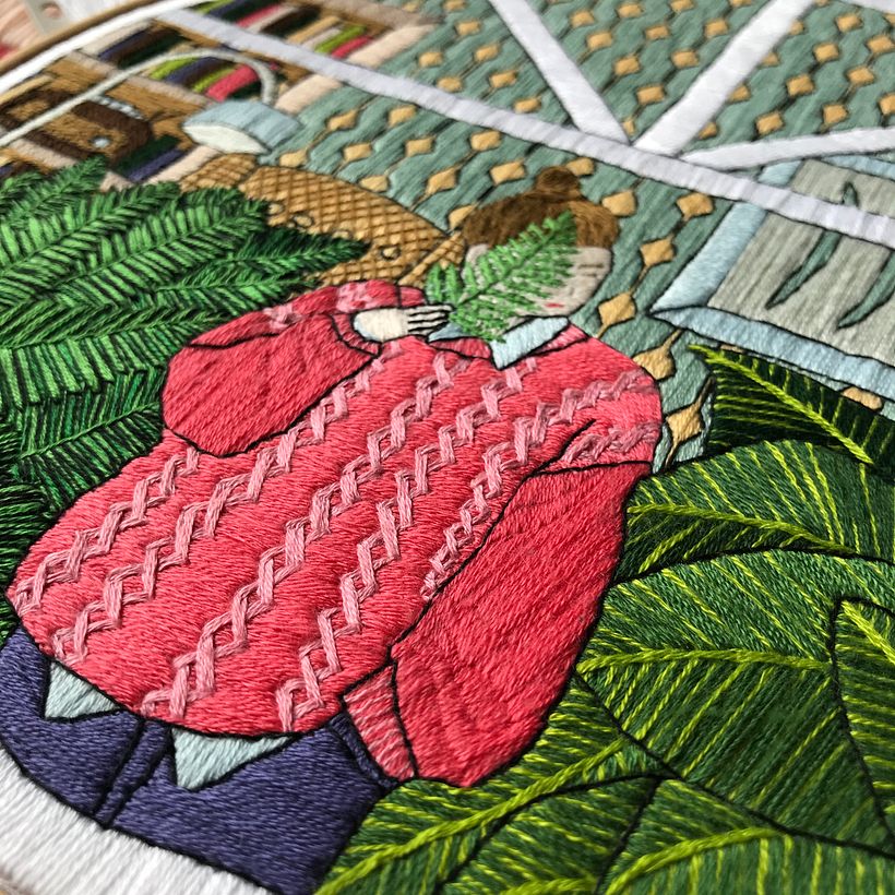 Girl and leaves embroidery 1