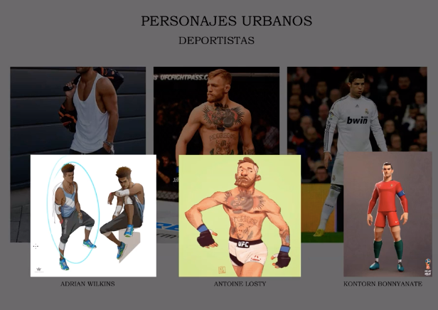 Ilustrações de referência para personagens do esporte