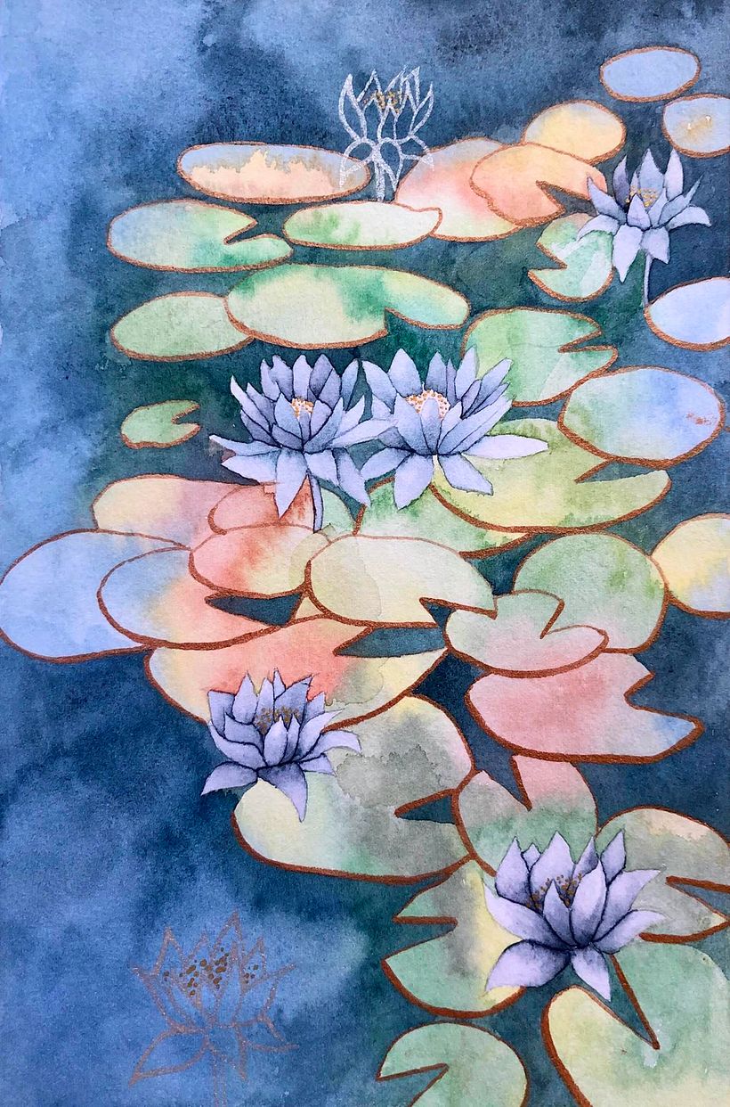 Lotus Flowers Mi Proyecto del curso: Técnicas de acuarela en negativo para ilustración botánica 0