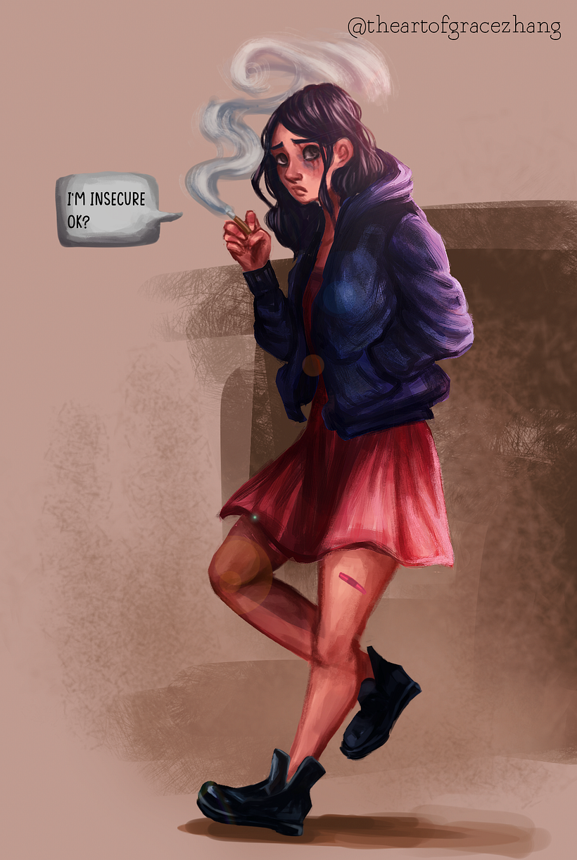 Here’s my character! A angsty teenager with self esteem issues, so a normal teenager I guess.