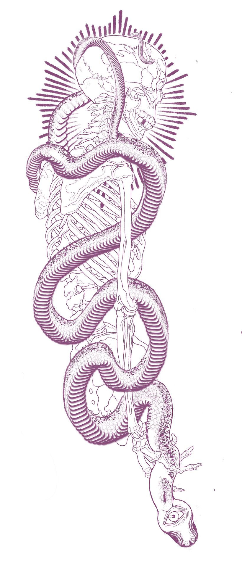 Sketch for a snake skull sleeve not finished