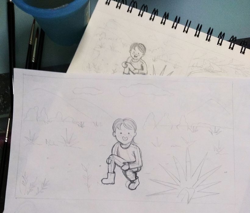Boceto final y adaptado al tamaño de hoja de acuarela a utilizar