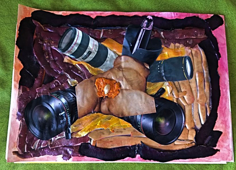 Origin hasn't start yet - Mix Media art with paper, organic materials, nail polish and varnish on paper