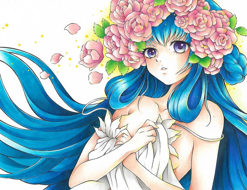 Tome como referencia un personaje de un vídeo juego japonés Ayarabu para el cabello de esta ilustración 