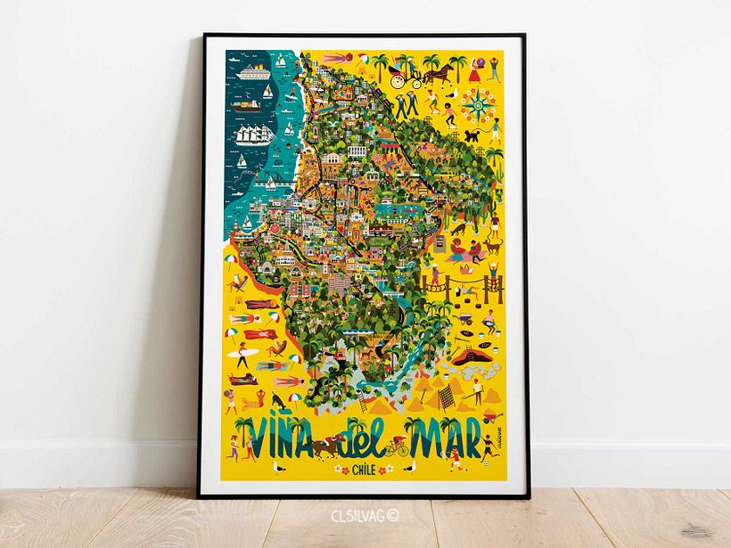 Mapa Ilustrado de la comuna de Viña del Mar - Chile, Mockup Designed by Freepik