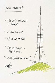 Collserola Tower initial sketch, Barcelona, Norman Foster, Norman Foster Foundation