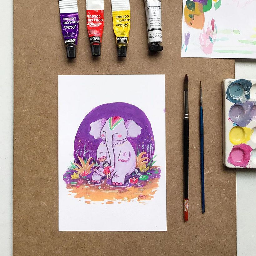 The Swing - Gouache painting 1
