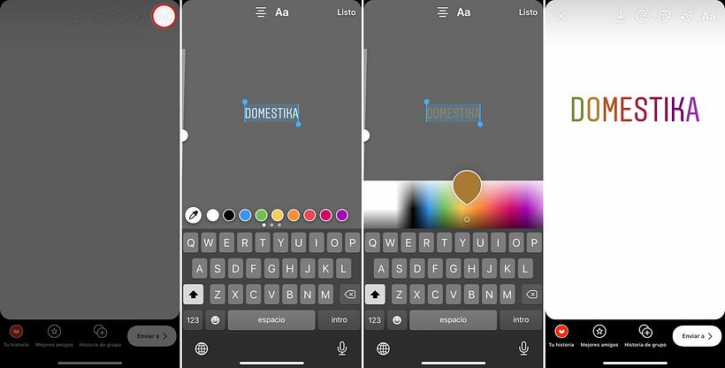 Create text with a color gradient in Instagram Stories