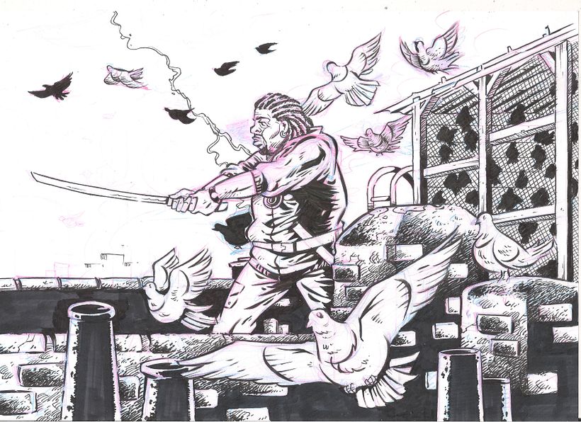 Inked with a brush tip marker and fine Rotring for small details