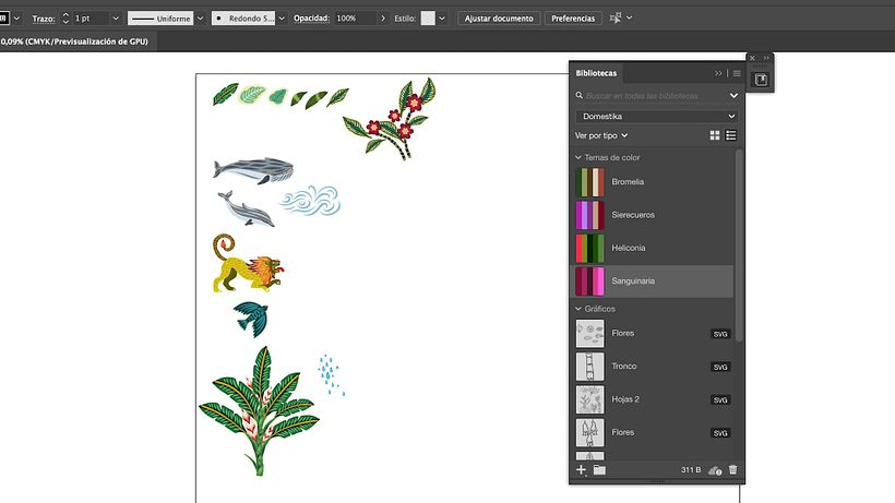 La paleta personalizada aparecerá en el menú de Bibliotecas de Illustrator