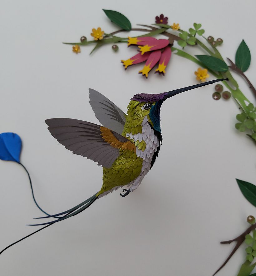 Mi Proyecto del curso, Técnicas avanzadas de papercraft: Colibrí cola de Espátula. 3