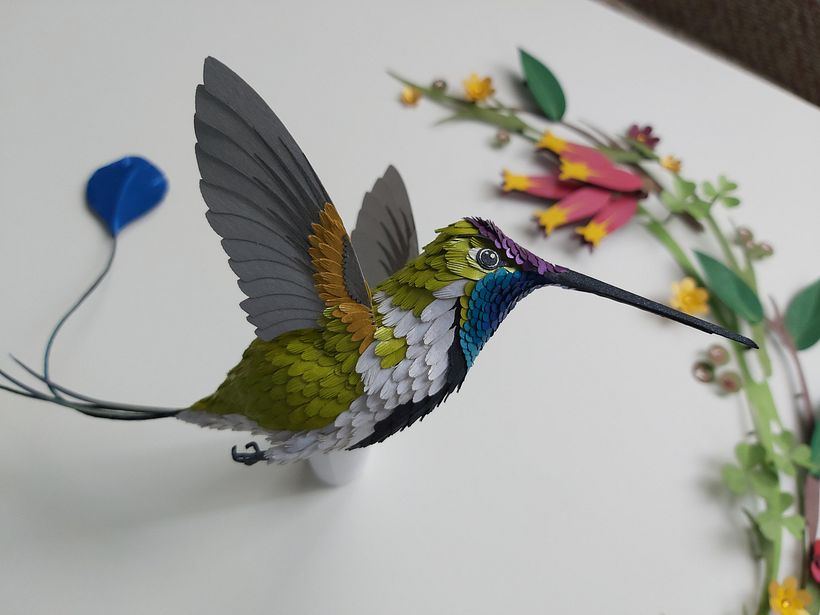 Mi Proyecto del curso, Técnicas avanzadas de papercraft: Colibrí cola de Espátula. 9
