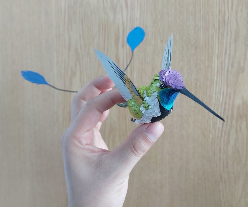 Mi Proyecto del curso, Técnicas avanzadas de papercraft: Colibrí cola de Espátula. 10