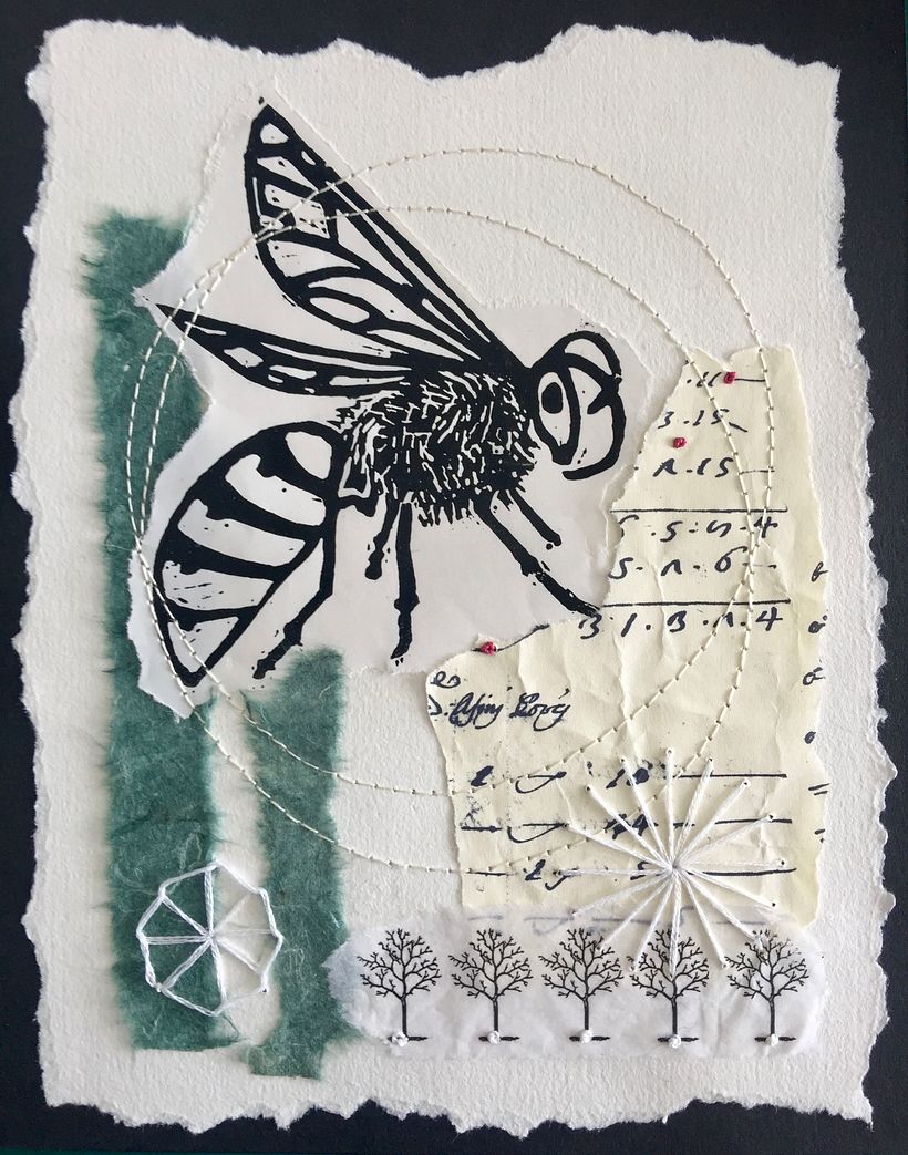 I've used my woodcut of a honey bee in my collage.