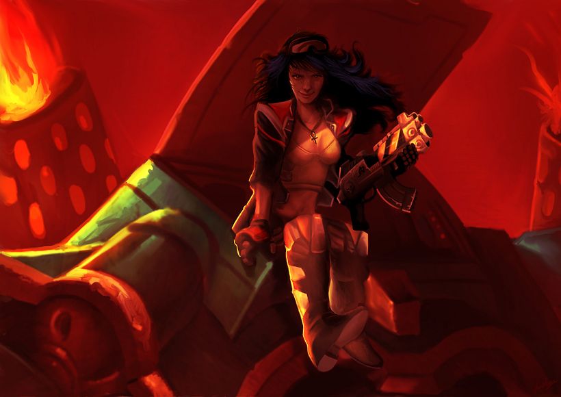 Esta es la figura de la tankgirl, en realidad es casi un retrato y lo trabajé a parte como ilustración independiente.