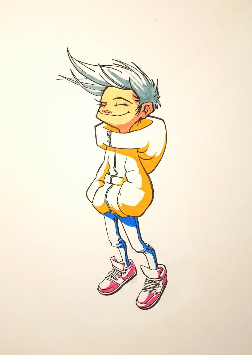 Dibujo original ( Sketch en bluepencil, tinta en plumilla, color análogo )