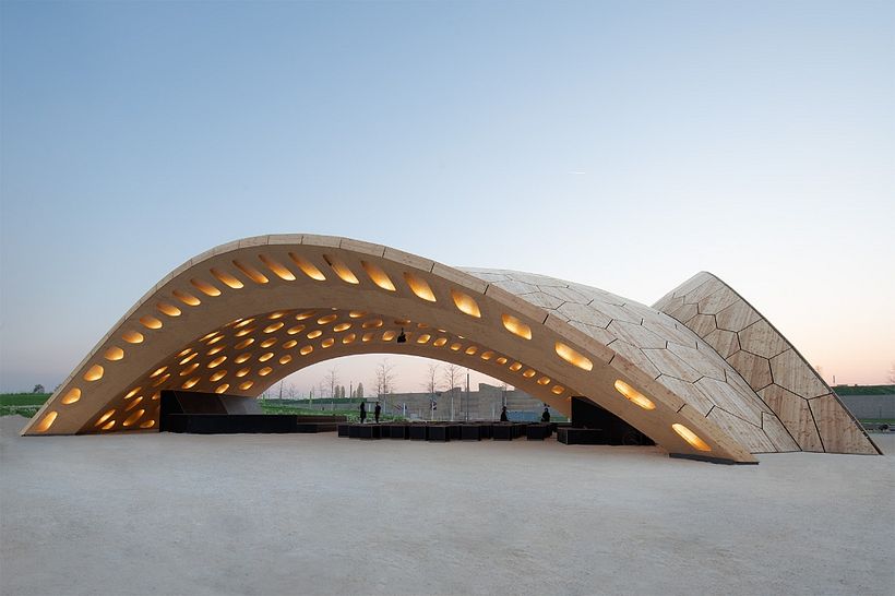 North View of BUGA Wood Pavilion , © ICD/ITKE University of Stuttgart