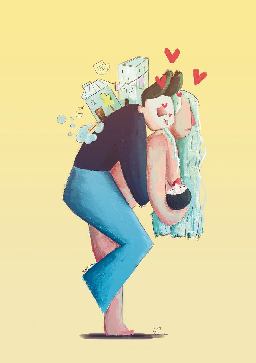 llustración sobre la carga de la mujer en el hogar