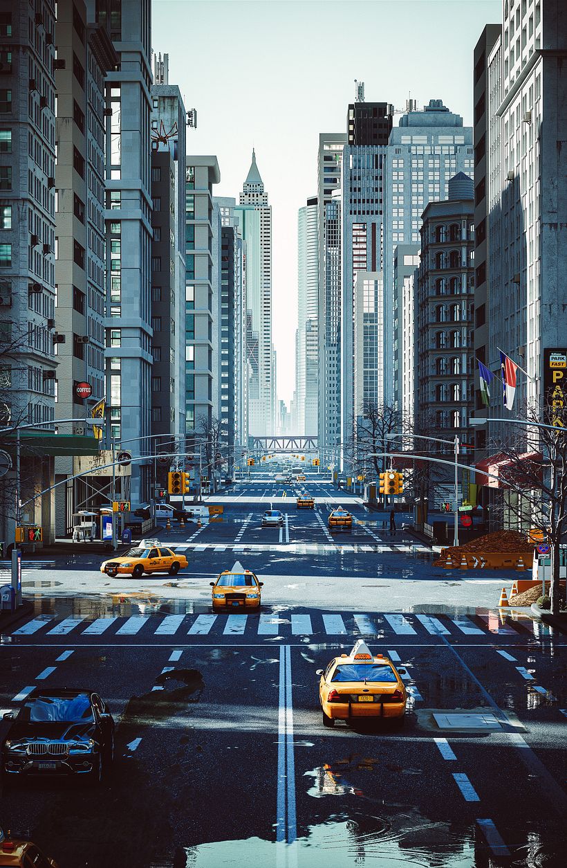 Ciudad desde un sueño en mood azul