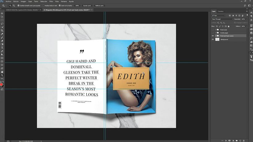 Así luce un mockup recién importado a Photoshop
