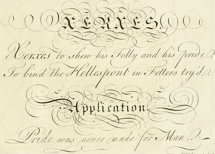 Example of Penmanship calligraphy. Chinnery, William, 1708-1791 Hutchinson, Thomas Hulett, James, d. 1771 Tringham