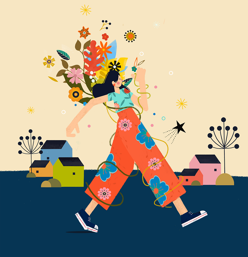 Para terminar, añadí estampados florales a la ropa. ¡Listo! Mi ilustración está terminada. ¡Espero que les guste!